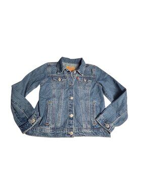 Levis Girls Denim Trucker Jacket Medium Wash 12-13 Years Button Front Pockets